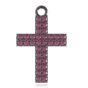 0.34cts Pave Setting Ruby Gemstone 925 Silver Cross Connector Finding Jewelry