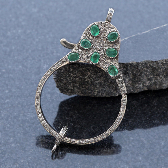 Natural Emerald Pave Diamond 925 Silver Clasp Lobster Finding Jewelry FI-13
