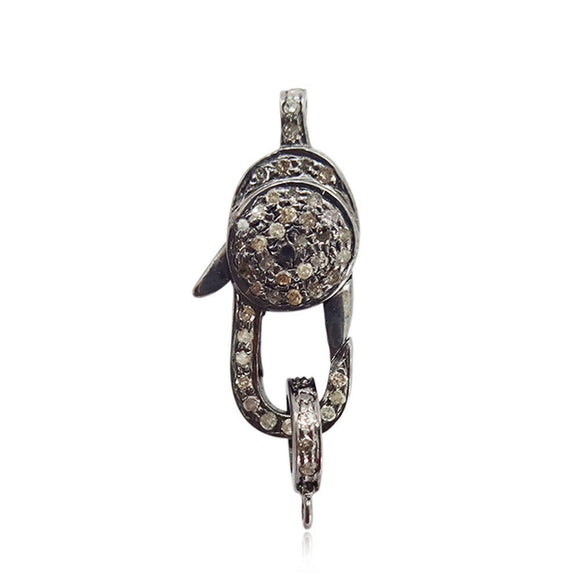 Natural Pave Diamond Solid 925 Silver Lobster Claw Clasp Finding Make Jewelry