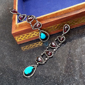 14k Gold Garnet Turquoise Long Dangle Earrings Silver Diamond Wedding Jewelry