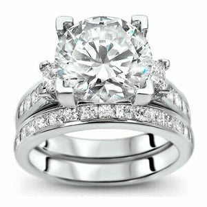 4.50 CT 3 Stone Diamond Ring 14k White Gold Over Engagement & Wedding Bridal Set