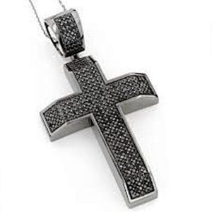 Vintage Cross Pendant Black Diamond Studded HipHop Style Solid Sterling Silver