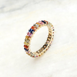 New Baguette Multi Sapphire Wedding Band Ring 14k Yellow Gold Engagement Jewelry