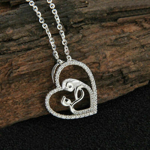 Mom And Baby Charms 0.20ct Diamond Heart Love Pendant Necklace 14k White Gold FN