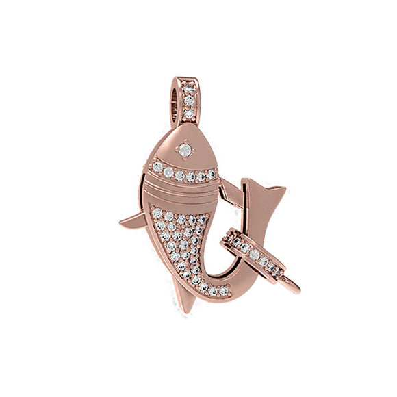 14k Rose Gold Natural Pave Diamond Lobster Fish Lock Claps Finding Jewelry FI-72