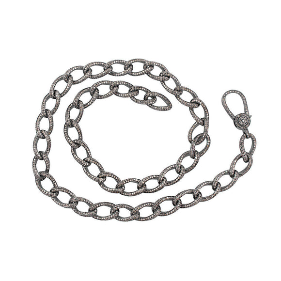 Natural Pave Diamond 925 Sterling Silver Link Chain Necklace Jewelry NEMJ-227