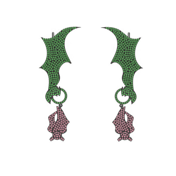 Hanging Bat Earrings 7.06ct Pave Gemstone 925 Silver Ear Cuffs Earrings Jewelry