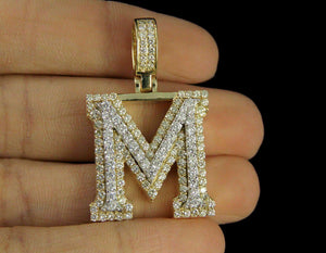 "M" Initial Custom 3D Letter Charm 2.00 CT Diamond Pendant 10K Yellow Gold Over