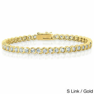 2.10 cttw DIAMONDS 14k Yellow Gold Over Women's Tennis Bracelet S-style Link