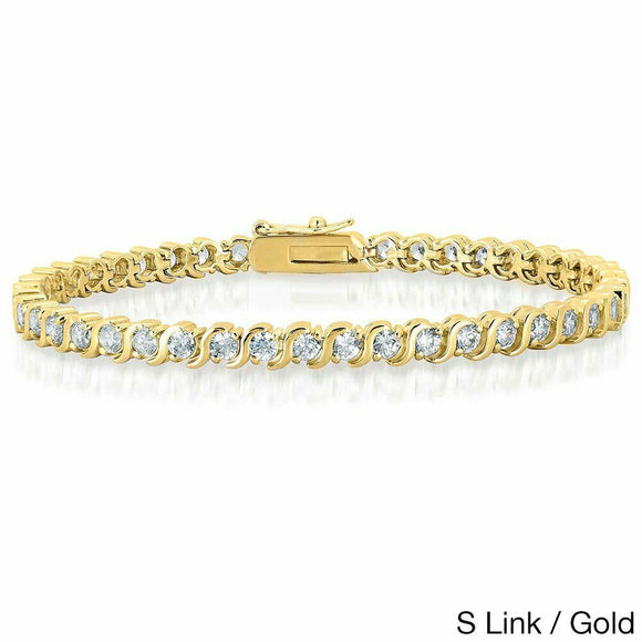 2.10 cttw DIAMONDS 14k Yellow Gold Over Women's Tennis Bracelet S-style Link