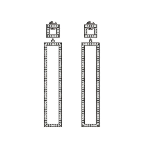 Estate Genuine Micro Pave Diamond 925 Sterling Silver Dangle Earrings Jewelry