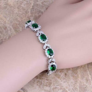 15 Ct Oval Cut Emerald & Diamond Halo Tennis Link Bracelets 14K White Gold Over