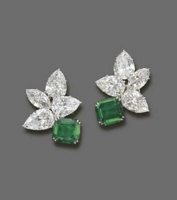 14k White Gold Over Green Asscher Cut Emerald Ladies Solitaire Studs Earrings