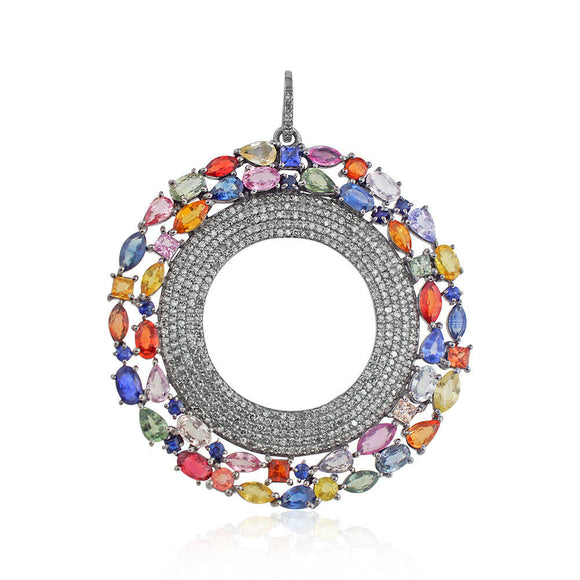 Natural Multi Gemstone Pave Diamond 925 Solid Silver Pendant Jewelry PEMJ-1004