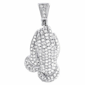 Mens Diamond Praying Hands Pendant .925 Sterling Silver Fully Iced Charm 0.45 Ct