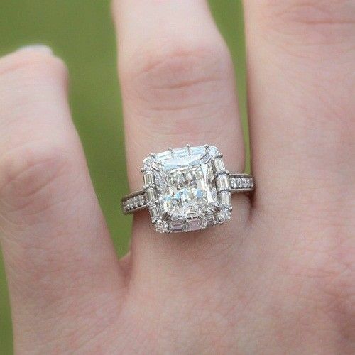 2.19 Ct Off White Radiant Moissanite Engagement Wedding Ring 925 Sterling Silver