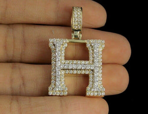 "H" Initial Custom 3D Letter Charm Pendant 2.00 CT Diamond 10K Yellow Gold Over