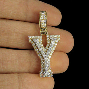 "Y" Initial Custom 3D Letter 2.00 CT Diamond Pendant Charm 10K Yellow Gold Over