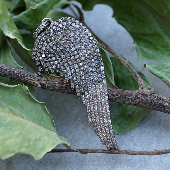 925 Silver Genuine Pave Diamond Feather Pendant 18