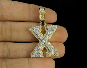 "X" Initial Custom 3D Letter 2 CT Diamond Pendant Charm In 10K Yellow Gold Over