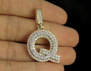 10K Yellow Gold Over "Q" Initial Custom 3D Letter 2.00 CT Diamond Pendant Charm