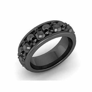 Vintage Black Skull Design Engagement Wedding Ring Band 925 Sterling Silver