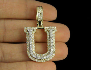 10K Yellow Gold Over "U" Initial Custom 3D Letter 2.00 CT Diamond Pendant Charm