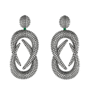 Genuine Pave Set Diamond Emerald 925 Silver Designer Dangle Earrings Jewelry