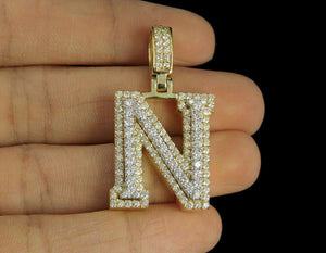 N Initial Custom 3D Letter 2.00 CT Diamond Pendant Charm In 10K Yellow Gold Over