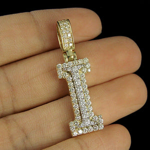 2 CT Diamond "I" Initial Custom 3D Letter Pendant Charm In 10K Yellow Gold Over