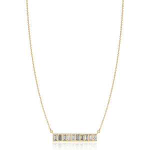 0.94cts White Baguette Diamond 14k Yellow Gold 18" Link Chain Necklace NEMJ-341