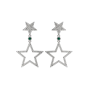 0.99ct Natural Pave Diamond Emerald Fine 925 Silver Star Dangle Earrings Jewelry