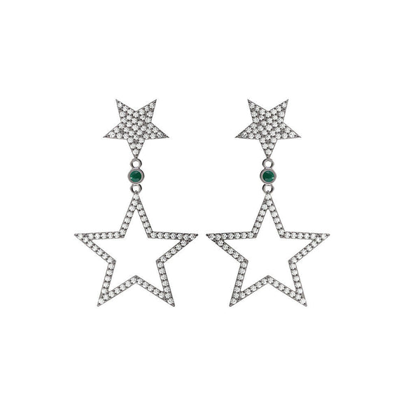 0.99ct Natural Pave Diamond Emerald Fine 925 Silver Star Dangle Earrings Jewelry