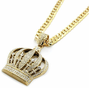 Beautiful Diamond Studded Crown Pendant Men Women Solid 925 Sterling Silver