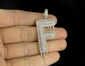 2.00CT Diamond Men’s 10K Yellow Gold Fn Drip Melt F Initial Letter Pendant Charm