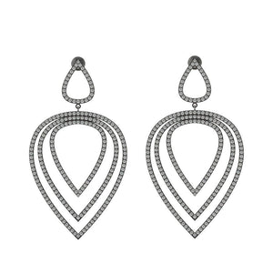 925 Sterling Silver Genuine Pave Diamond Pear Shape Dangle Earrings Jewelry