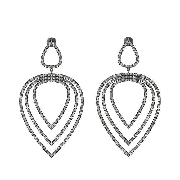 925 Sterling Silver Genuine Pave Diamond Pear Shape Dangle Earrings Jewelry