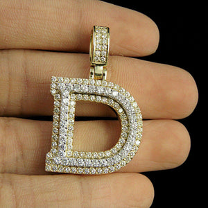 2.00 CT Diamond 10K Yellow Gold Over "D" Initial Custom 3D Letter Pendant Charm