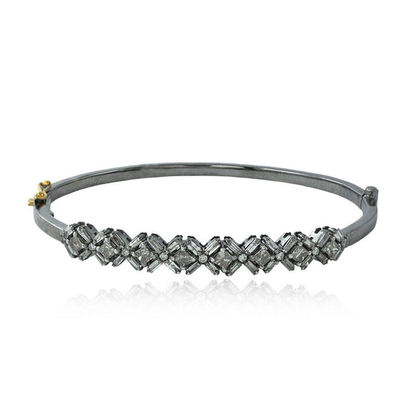 925 Silver Gold Natural Baguette Square Diamond Openable Bangle Jewelry BAMJ-280