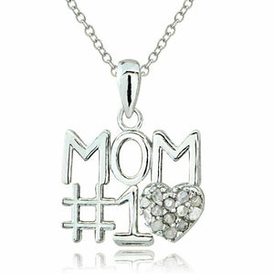 925 Sterling Silver 1/8ct Diamond #1 MOM Pendant Necklace