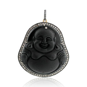 Beautiful Black Agate Pave Diamond 925 Silver Buddha Pendant Jewelry PEMJ-1049