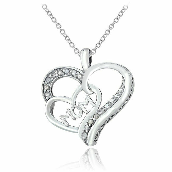 Sterling Silver 0.18 ct Diamond MOM Double Heart Pendant & Necklace