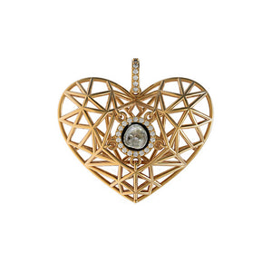 Natural Polki Diamond 14k Yellow Gold Filigree Handmade Heart Pendant Jewelry