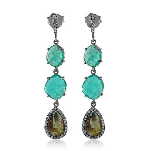 Natural Emerald Tambuli Diamond Pave 925 Silver Gold Earrings Jewelry EAMJ-915