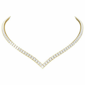 14k Yellow Gold Over 18.15 CT Princes Cut D/VVS1 Diamond Tennis 16" Necklace