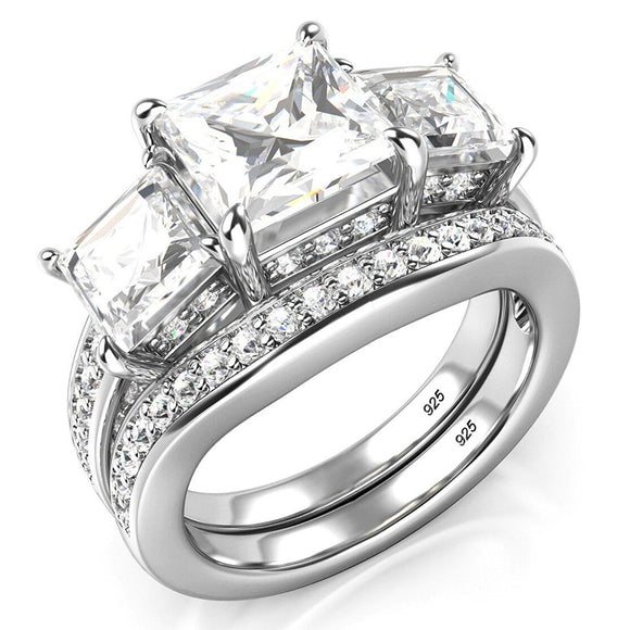 Bridal Set 6Carat White Diamond Engagement Ring 3-Stone Design Wedding Ring