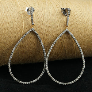 14k Gold Natural Diamond Pave Drop Earrings 925 Solid Silver Jewelry New Arrival