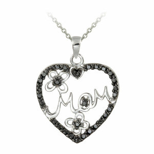 0.50 CT Irradiated Black Diamond Accent Mom Heart Necklace in Sterling Silver