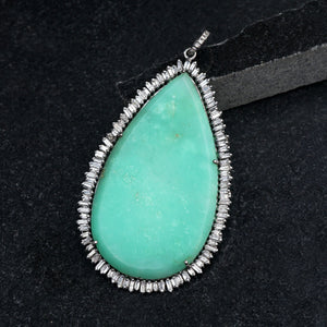 Natural Chrysoprase Baguette Diamond 925 Silver 18" Link Chain Pendant PEMJ-1315