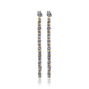 Natural Diamond Baguette 925 Solid Silver Gold Dangle Earrings Jewelry EAMJ-563